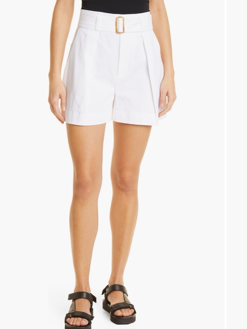 Vince White Belted Cotton Linen Blend Pleated Shorts Size 10